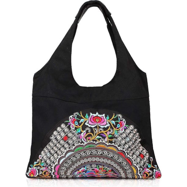 Bolsos de mano grandes para mujer, bolso de hombro de lona bordado grande, bolso de uso diario.