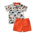 thumbnail image 2 of Two-Piece Suit for Boys Beautiful and Fashionable Short Sleeve Turn-Down Collar Shirt with Cartoon Animal Patterns and Pure Color Shorts Set for Boys Cute Style Boys? Suit, 2 of 7