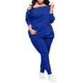 thumbnail image 2 of Womens 2 Piece Outfits Lounge Sets Off Shoulder Long Sleeve Tops and High Waisted Wide Leg Workout Gym Travel Matching Vacation Sweatpants Tracksuit Sets, 2 of 7