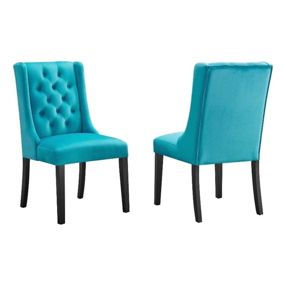 Pemberly Row 20" Tufted Velvet Dining Chairs in Blue/Black (Set of 2)