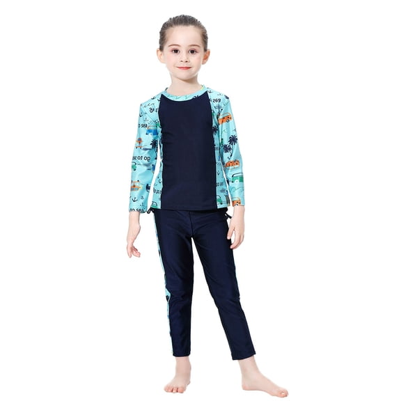 HAYIMI Patchwork Summer Full Coverage Girls Swimwear O-Neck Long Sleeve Swim Shirt And Pants For Children Sun Beach Outfit Classic Kids Bathing Suit