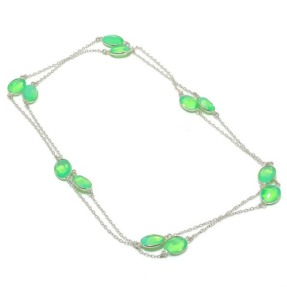 Green Milky Opal Oval Shape Gemstone Necklace Handmade Chain Jewelry 36" CH 7280