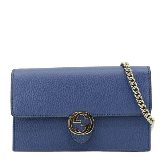 Pre-Owned GUCCI Dollar Interlocking G Calfskin Leather Chain Wallet Crossbody Bag Blue 510314