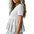 thumbnail image 5 of Ashirexll Summer Tops for Women Solid Color Spring Summer Fashion Casual Flared Short Sleeve Round Neck Top for Everyday, 5 of 6