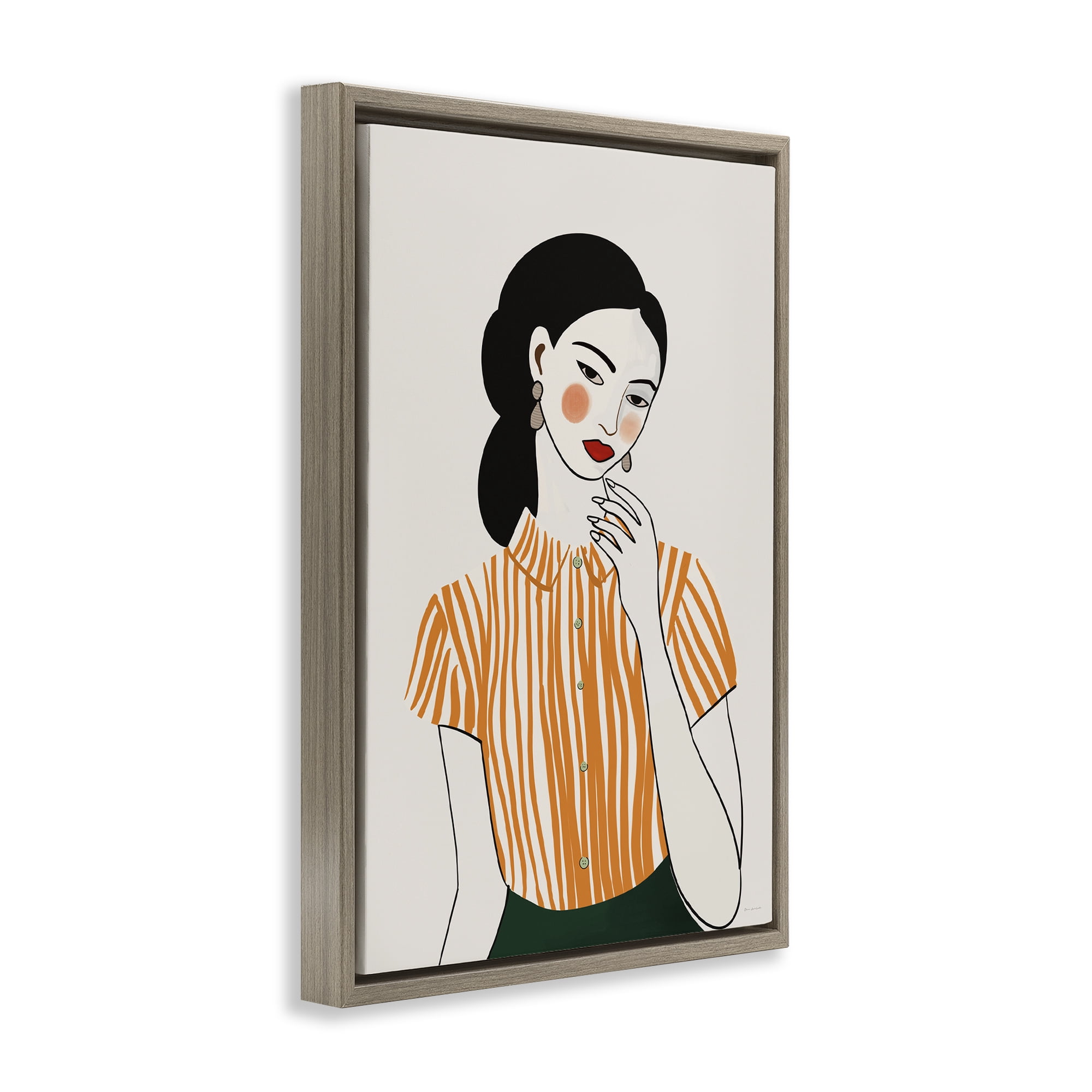 Stupell Industries Woman in Orange Blouse Brown Framed Floater Canvas Wall Art, design by Omar Escalante