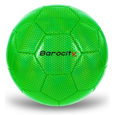 Barocity Soccer Ball - Premium Boys and Girls Official Match Ball with Cool Reflective Rainbow Hex Pattern Durable Indoor Outdoor Training Practice Playtime and Games - Iridescent Green Size 4