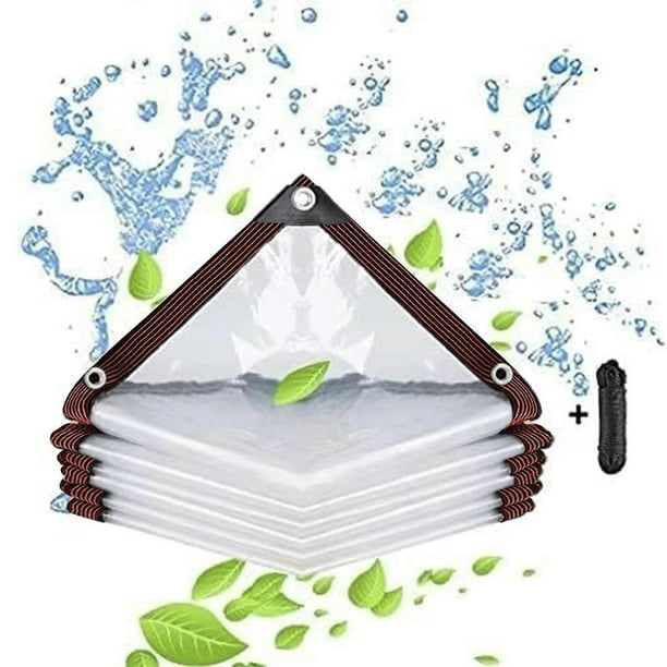 Clear Waterproof Tarpaulin with Eyelets 4x6ft with 1 Roll Ropes Plant Cover Poly Tarpaulin for Garden Rainproof Cover Garden Plants Outdoor