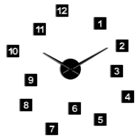 Modern DIY Acrylic Mirror Effect Wall Clock 3D Big Size Wall Clocks Living Room Home Decor Long Hands Needle Wall Clock Watch(Black,27inch)
