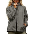 thumbnail image 5 of Zpanxa Winter Jackets for Women Waterproof Zip Up Rain Jacket Long Sleeve Windbreaker Solid Color with Pockets Lightweight Outdoor Casual, 5 of 8