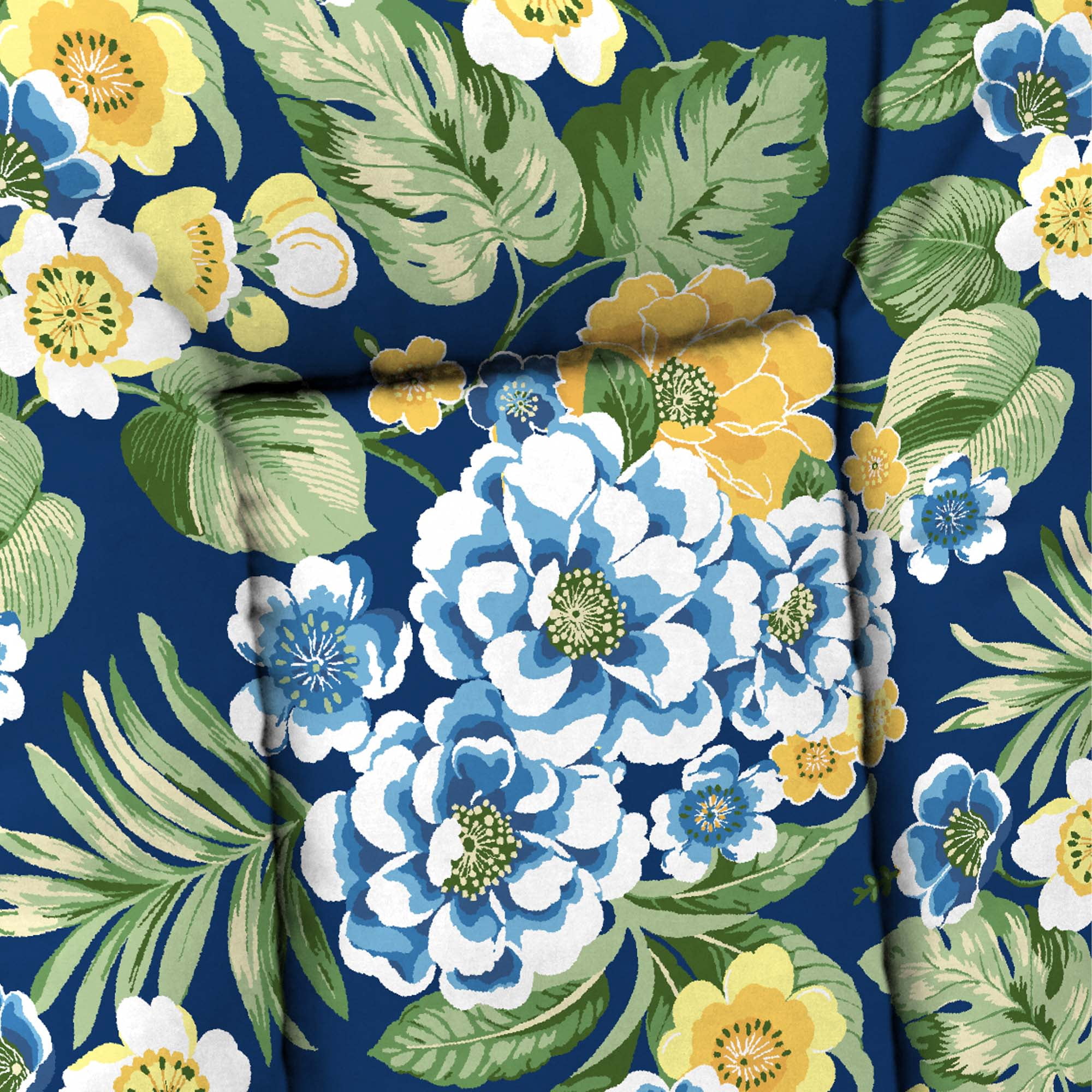 Jordan Manufacturing 38" x 21" Binessa Lapis Blue Floral Rectangular Outdoor Wrought Iron Chair Cushion with Ties and Hanger Loop