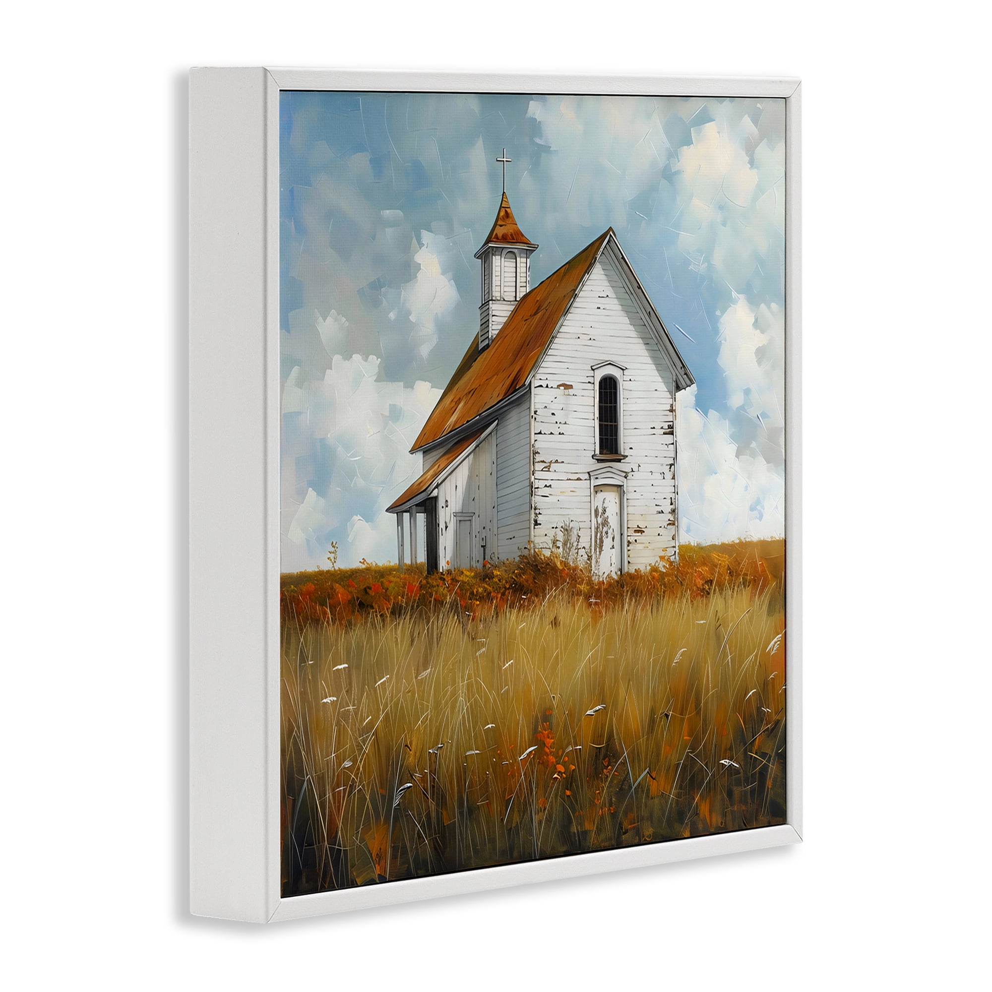 Stupell Industries Rustic Church in Field White Framed Giclee Art, design by Creative Studio
