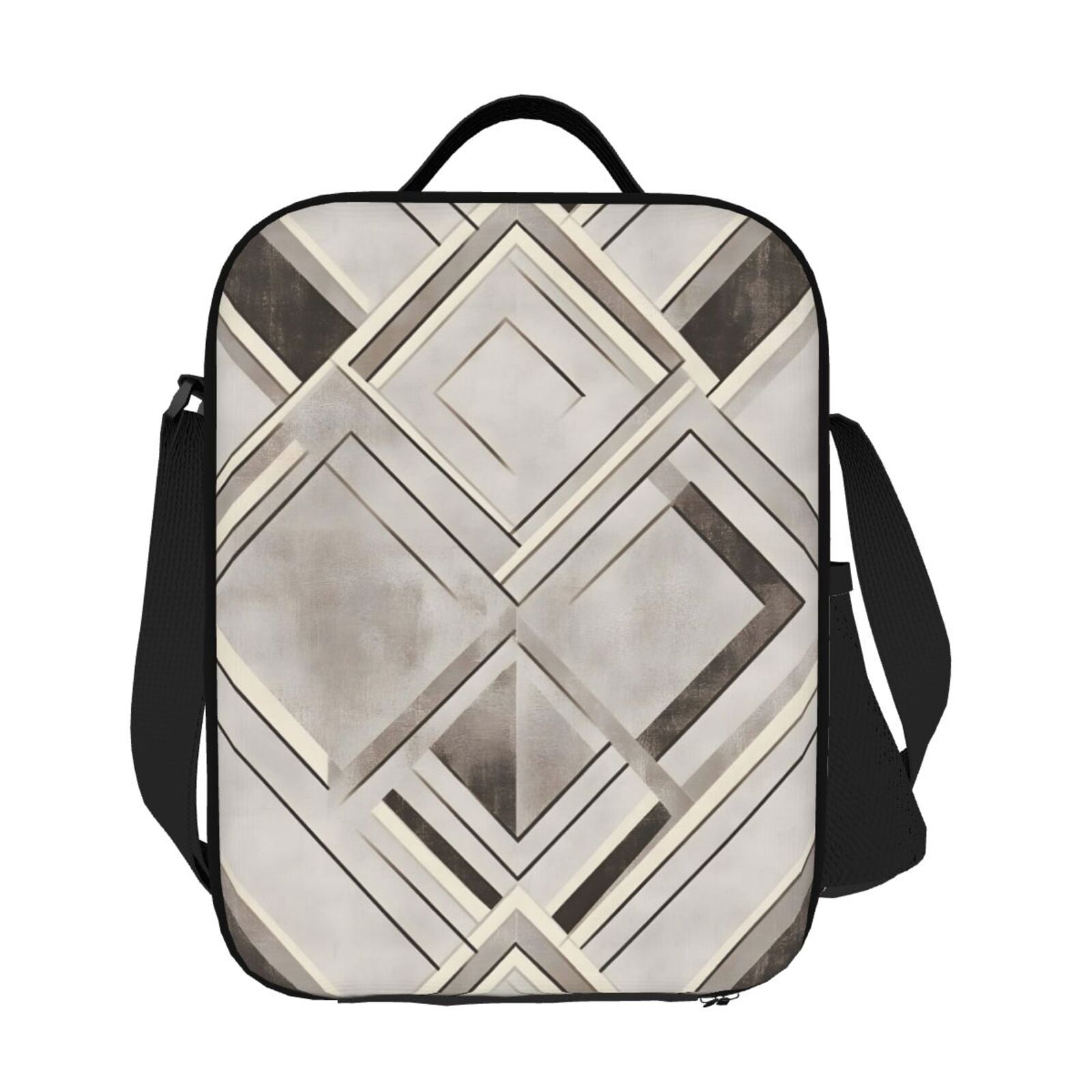 Thermal Insulation One Shoulder Portable Bento Bag Can Be Reused 8×10.5in For Carrying Drinks Bento Box Fruit Snacks Lightslategray Geometric Lines_1
