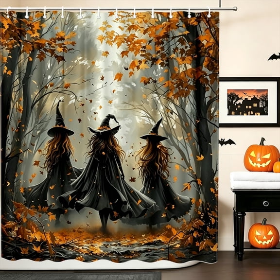 Woods Mansion Witch Gothic Shower Curtain, 70.8x70.8 Inch, Double Sided 2D Print Halloween Bathroom Decor