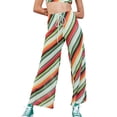 thumbnail image 1 of Pantalones de pierna ancha para mujer VISgogo, pantalones de punto elásticos de cintura alta con estampado de rayas, azul/púrpura/naranja/rosado VISgogo moda, 1 of 9