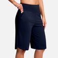 thumbnail image 2 of FUNUONY Women's Bermuda Long Shorts with Pockets High Waisted Knee Length Shorts for Women Walking Athletic Workout Womens Shorts High Waisted Athletic Long Shorts Plus Size Wide Leg Yoga Pants Navy L, 2 of 4