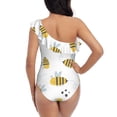 thumbnail image 6 of Yiaed Bee Print Women One Piece Swimsuits Tummy Control One Shoulder Bathing Suits Pattern Ruffle Swimwear-Small, 6 of 8