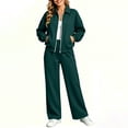 thumbnail image 2 of Jerdar Womens 2 Piece Sweat Sets Collared Zip Jacket Wide Leg Sweatpants Oversized Side Pockets Spring Fall Airport Travel Outfits XL, 2 of 9