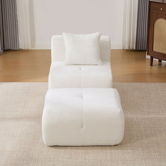 S-HOME 31" Deep Seat Cloud Armless Sofa With Ottoman And Pillow For Dorms, Living Room And Bedroom Use, No Assembly Needed