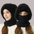 thumbnail image 2 of 3 in 1 Beanie Hat for Women with Scarf and Mask, Adjustable Drawstring Plush Lined Winter Hat, Windproof Cold Resistant Hooded Scarf, 2 of 4