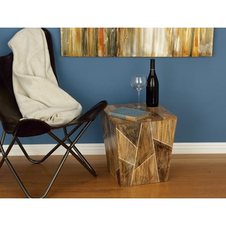 17 X Table Decmode Modern 17 x 15 inch brown mango wood geometric-designed rectangular side table, Brown ()