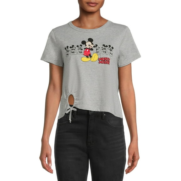 Mickey Mouse Women's Juniors Ruched O-Ring Cropped Graphic Tee