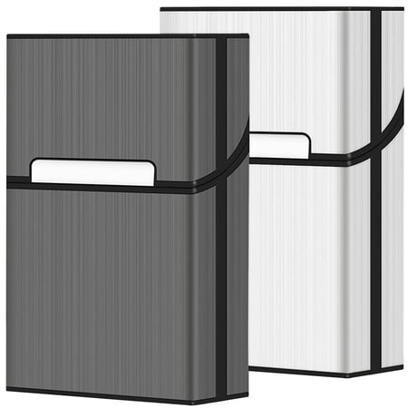 Cigarette Case, Magnetic Brushed Aluminum, 20 Capacity - 2 Pack (Gray + Silver, 85mm King Size)