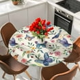 thumbnail image 2 of Blue Red Botanical Round Tablecloth 45-54 Inch Round Fitted Table Cloth with Elastic Edge, Butterfly Birds Watercolor Floral Waterproof Table Cover Protector for Outdoor Picnic Party Dining, 2 of 6