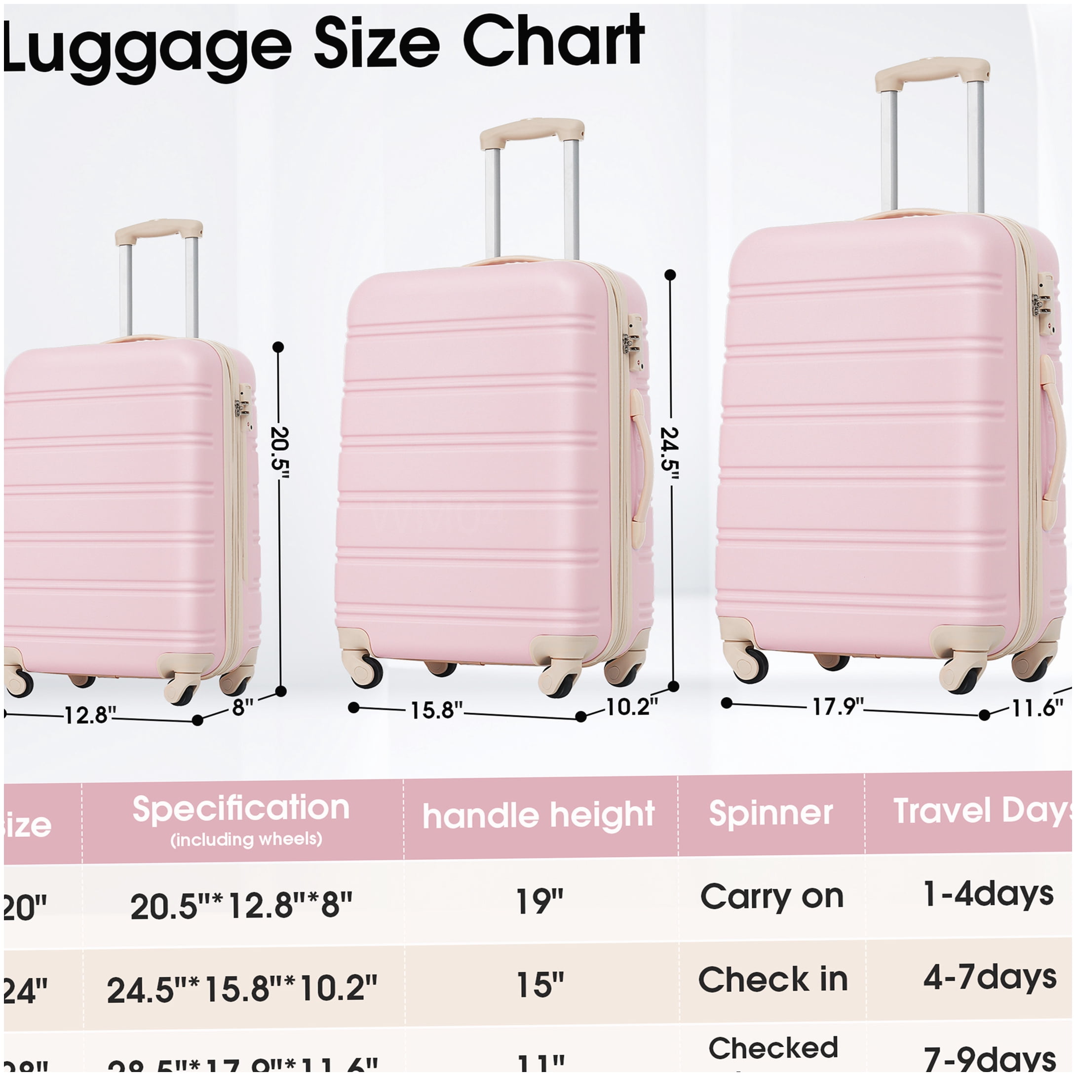 Expandable Light Pink 3-Pc Hardside Spinner Luggage Set with TSA Lock