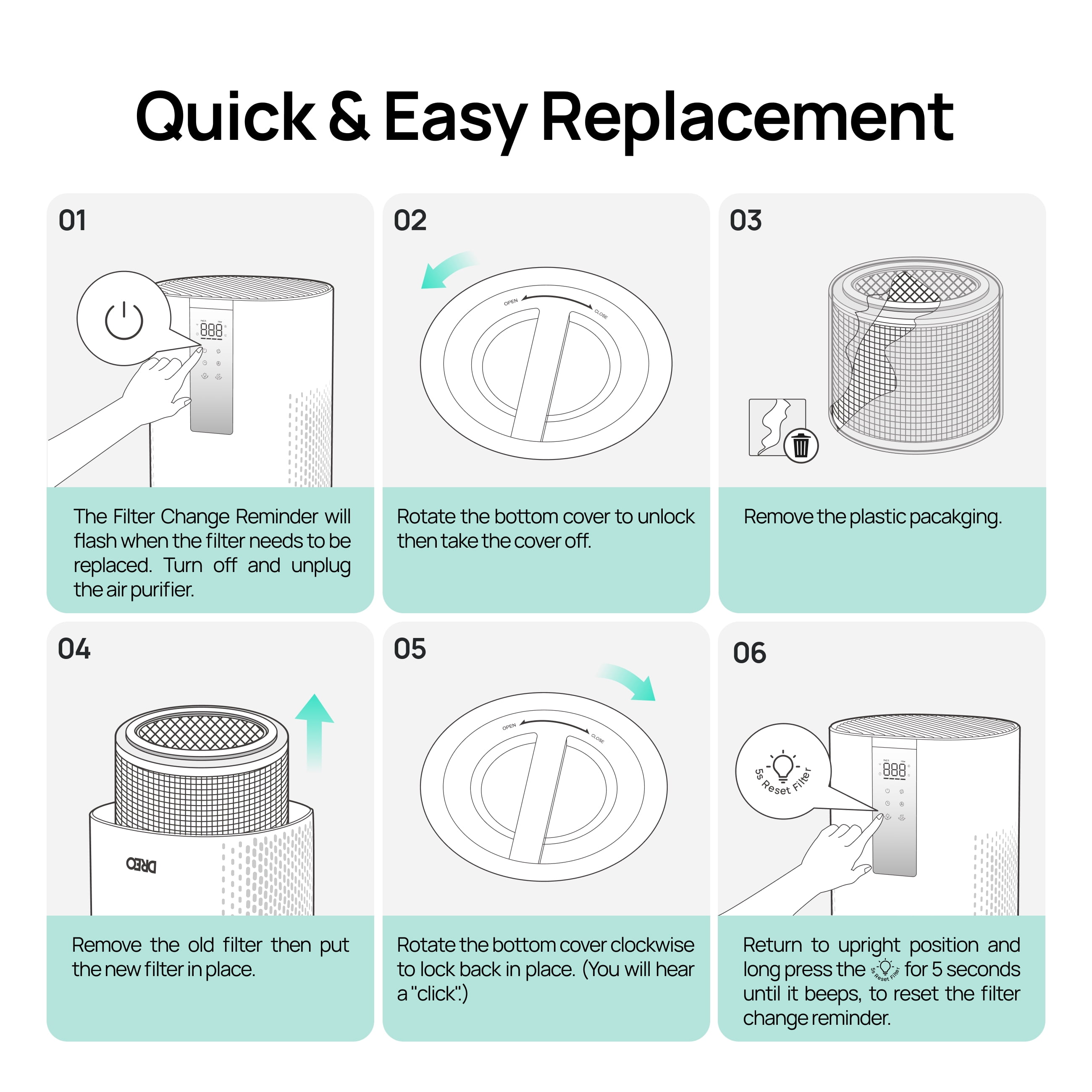 DREO Air Purifier Replacement Filter for DR-HAP005S Black, 1 pack