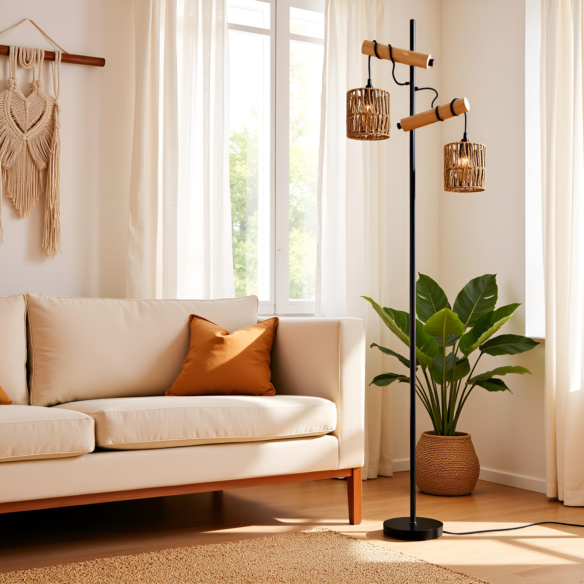 Beige Lampshades Set of 2, Hollow-Carved Design Lamp shades boho, Woven Rattan for Table Lamp, Floor Lamp, Pendant Light