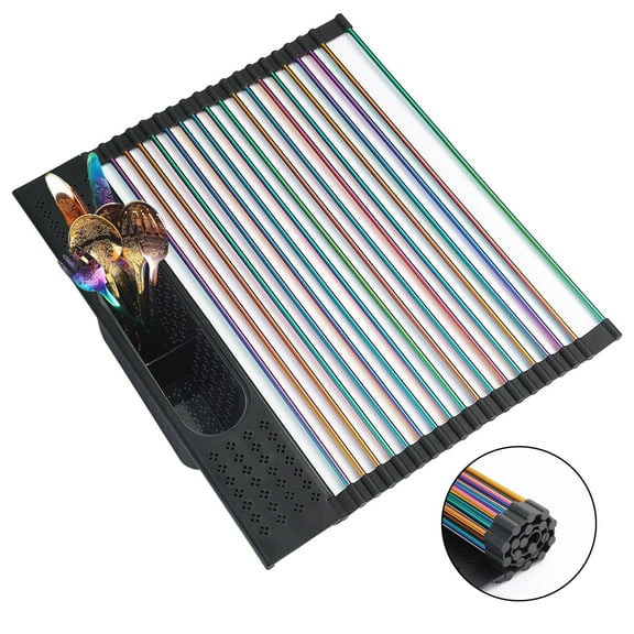 ReaNea Rainbow Roll Up Dish Drying Rack Over The Sink, Kitchen Rolling Dish Drainer, Foldable Sink Rack Mat for Kitchen Sink Counter