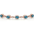thumbnail image 3 of Gem Stone King 18K Rose Gold Plated Silver London Blue Topaz, Lab Grown Diamond Bracelet for Women | 5.40 Cttw | Gemstone November Birthstone | Oval 7X5MM | Fully Adjustable 9 inch, 3 of 6