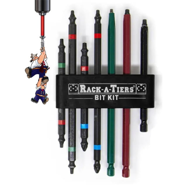 Rack-A-Tiers Rough-in Bit Kit - 7 Piece Electrician's Robertson Driver Bit Set, Double Ended Impact Driver bits, 4 inch and 6 inch (Rough-in Kit) (72711)