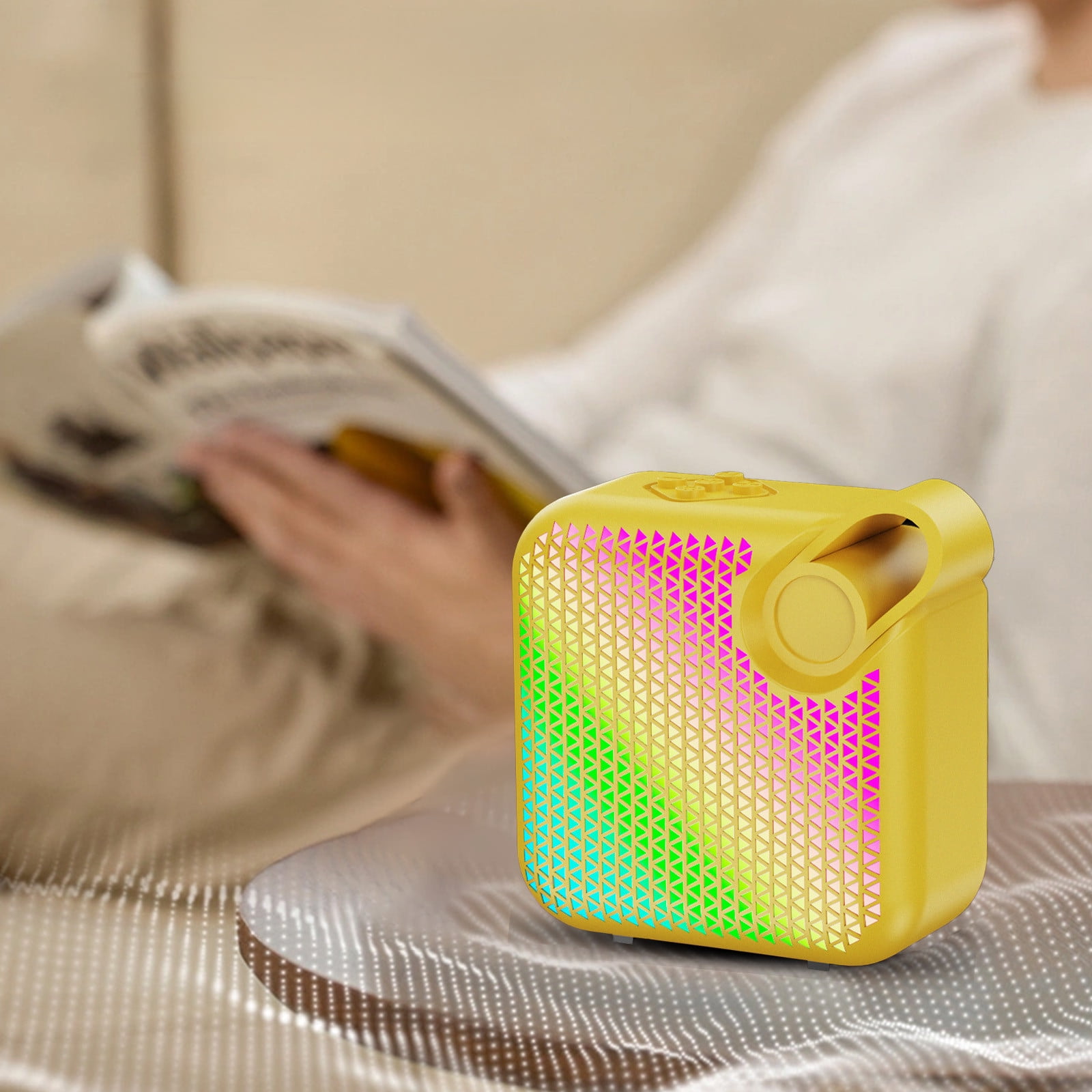 LACKUST RGB Bluetooth Speaker 5.3, Low Latency Wireless Desktop Speaker with Colorful Lights, Room-Filling Sound, Yellow Portable Gaming Movie Speaker