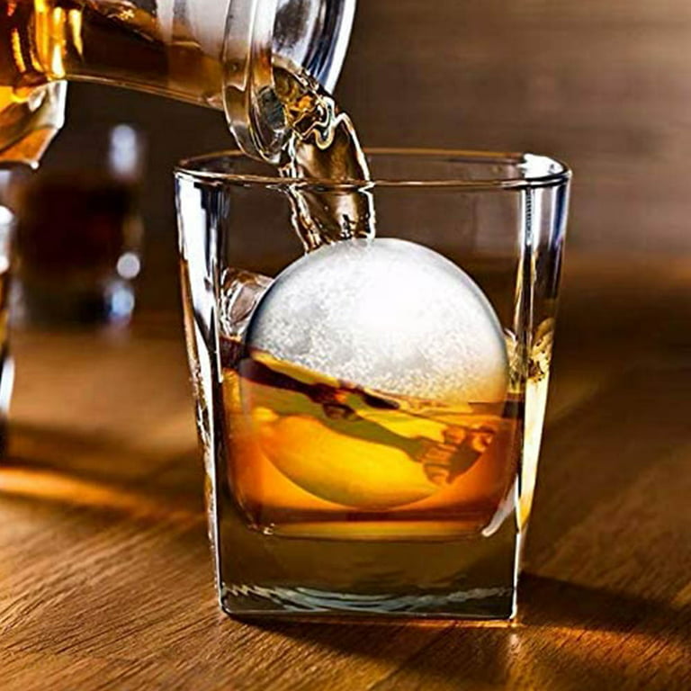 Ticent Ice Cube Trays (Set of 2), Silicone Sphere Whiskey Ice Ball Maker  with Lids & Large Square Ice Cube Molds for Cocktails & Bourbon - Reusable  