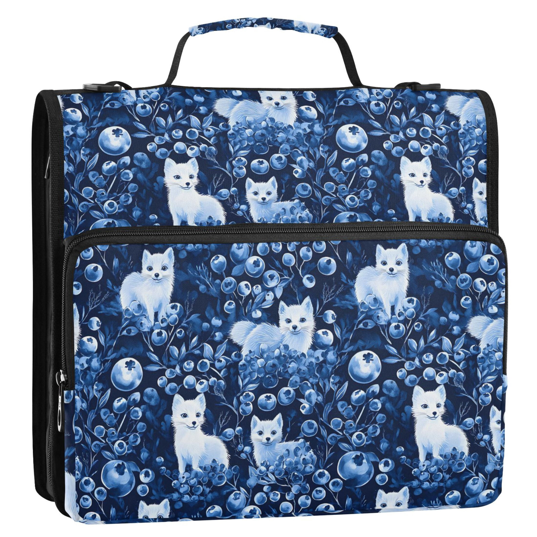 ALAZA Zipper Binder Fox in Blueberries 3 Ring Trapper Keeper File Folder Organizer Bag