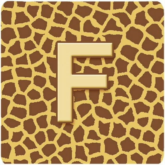 Monogram - Giraffe Foam Coasters, Initial Letter F - Set 4, 3.5 x 3.5 In.