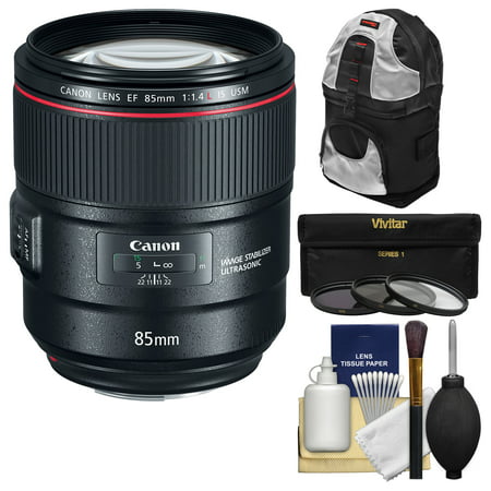 Canon EF 85mm f/1.4L IS USM Lens with 3 UV/CPL/ND8 Filters + Backpack +