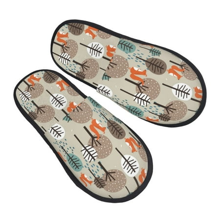 

Jgfou Squirrels and Trees Print Womens Cozy Memory Foam Slippers Soft Warm Slip On House Slippers Anti-Skid Rubber Sole Creative Gifts for Women Mom Girlfriend