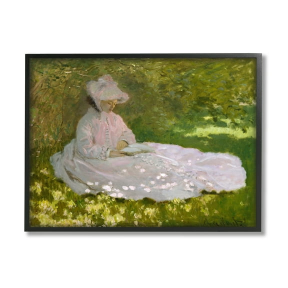 Stupell Industries Springtime Classic Claude Monet Painting Female Portrait Painting Black Framed Art Print Wall Art, Design by one1000paintings