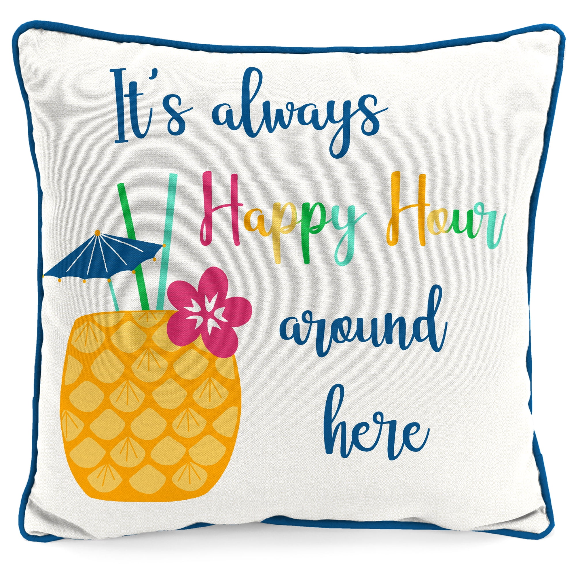 Jordan Manufacturing 16" x 16" Happy Hour Cream and Multicolor Novelty Reversible Square Outdoor Throw Pillow