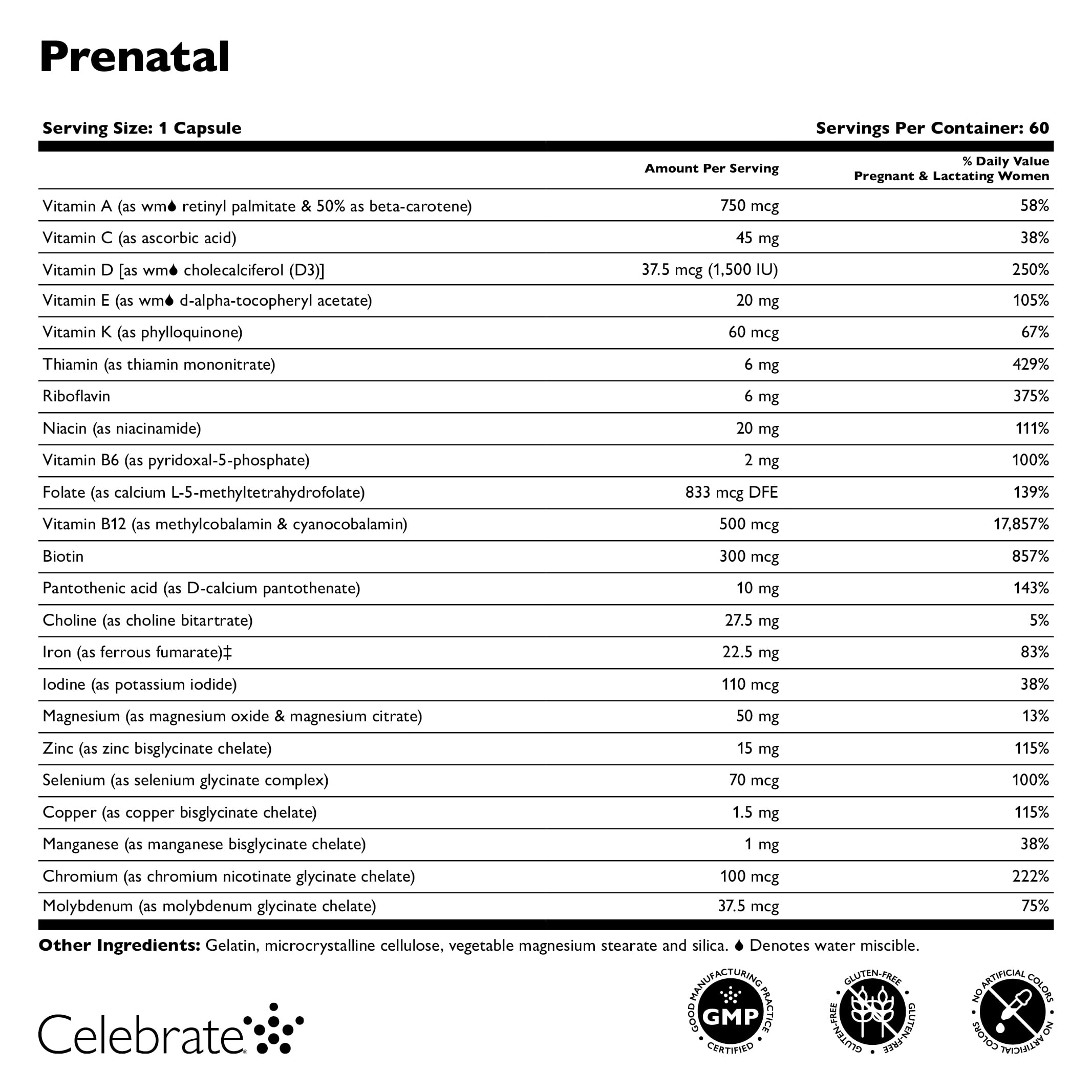 Celebrate Vitamins Bariatric Prenatal Vitamins with Folate (Folic Acid), Vitamin A, Iron, and Choline, 60 count