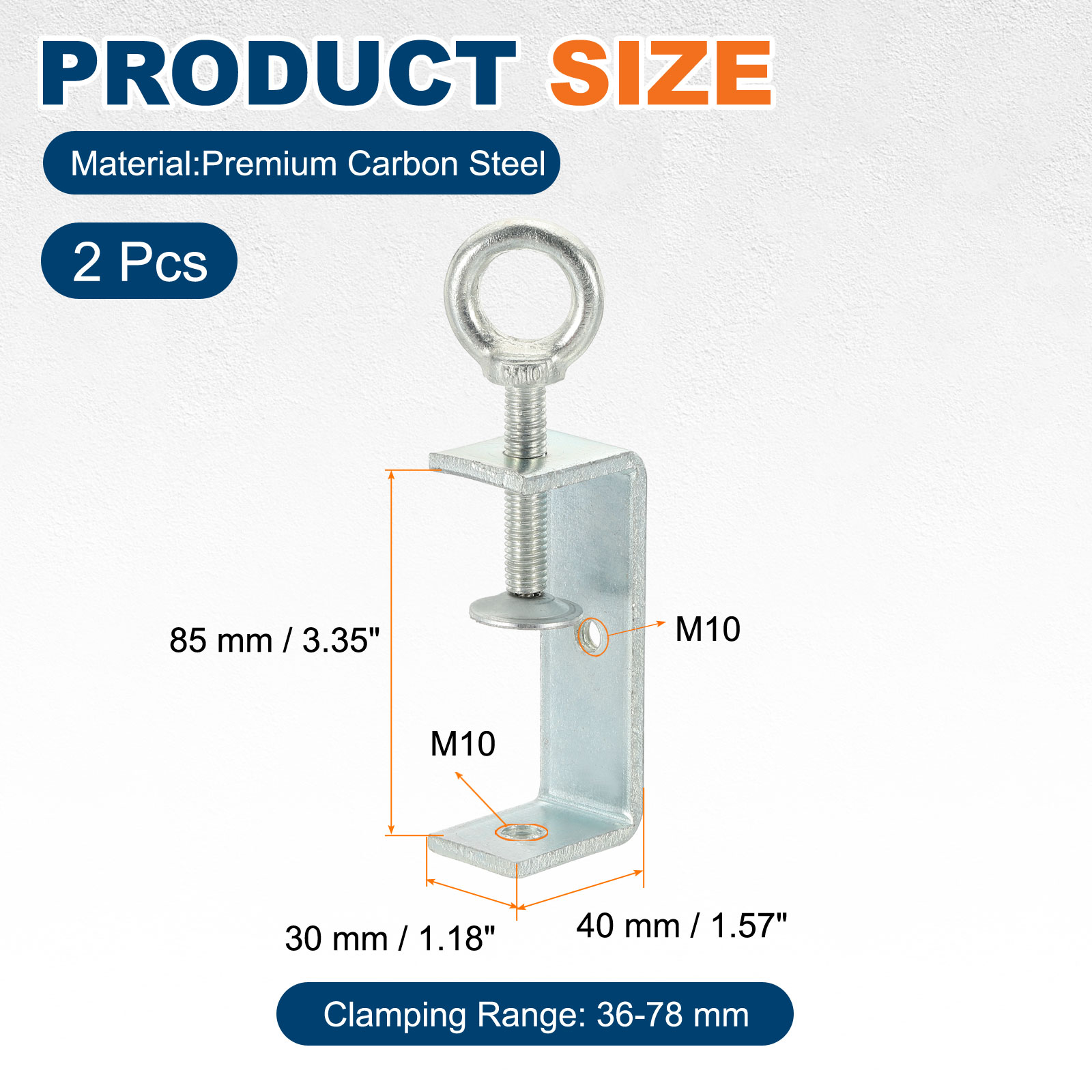 Uxcell2 Pcs 304 Stainless Steel C Clamps 75mm Square Mini Tiger Clamp Adjustable Heavy Duty Metal U Clip with Eye Hook Screw for Woodworking Welding Mounting, Silver