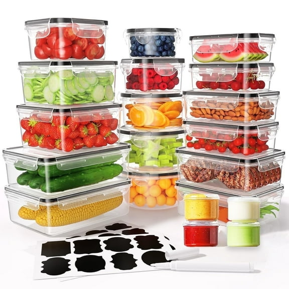 20 PCS Food Storage Containers with Lids Airtight - Leakproof Meal-Prep Containers for Kitchen Storage Reusable Plastic Microwave/Dishwasher Safe with Labels & Pen