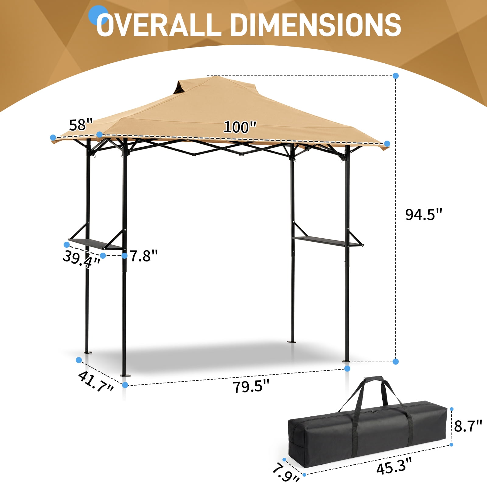 Zimtown 8' x 5' Grill Gazebo All-Weather Steel Construction w/ Bag for Patio, Backyard, BBQ (Khaki)