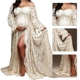 thumbnail image 2 of 2 in 1 Offs Shoulder Lace Maternity Dress for Photography Split Pregnancy Long Dresses Gown for Photo Baby Shower, 2 of 8