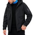 thumbnail image 3 of Sevevn Men Rain Jacket Attached Hood Regular Fit Waterproof Shell Fabric Full Zip Dual Chest Zip Pockets Side Pockets Cuffs Arm Patch For Hiking Wear, 3 of 9