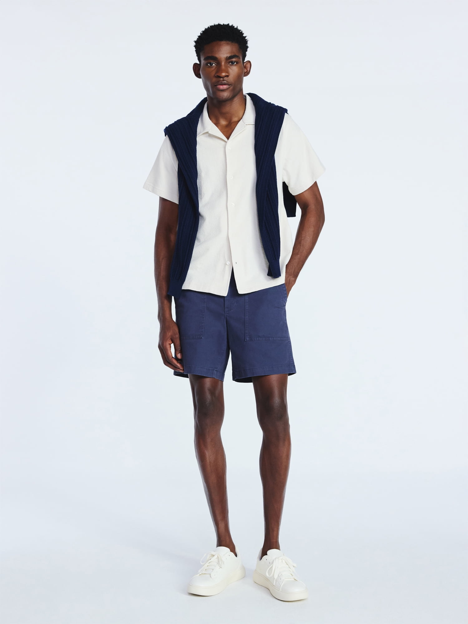 Free Assembly Men's Textured Cotton Camp Shirt with Short Sleeves, Sizes S-3XL