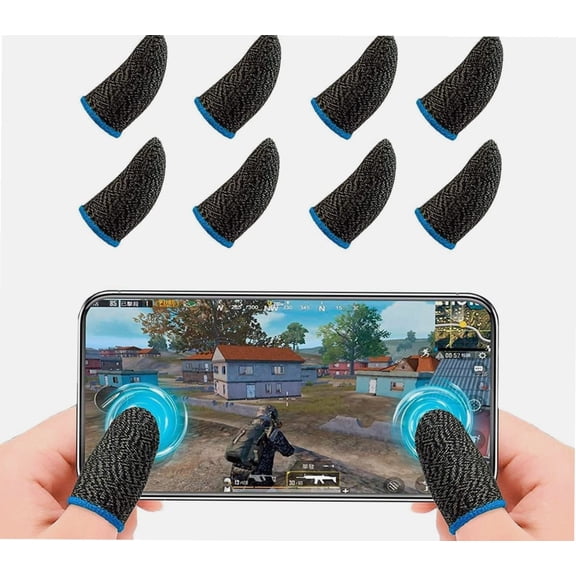 New PUBG Mobile Finger Sleeve, [Pack of 8] Finger Sleeves for Mobile Gaming, Anti-sweat, Breathable Pro Gaming Finger Gloves, Weightless Magnetic Touch Finger Sleeves (Blue)