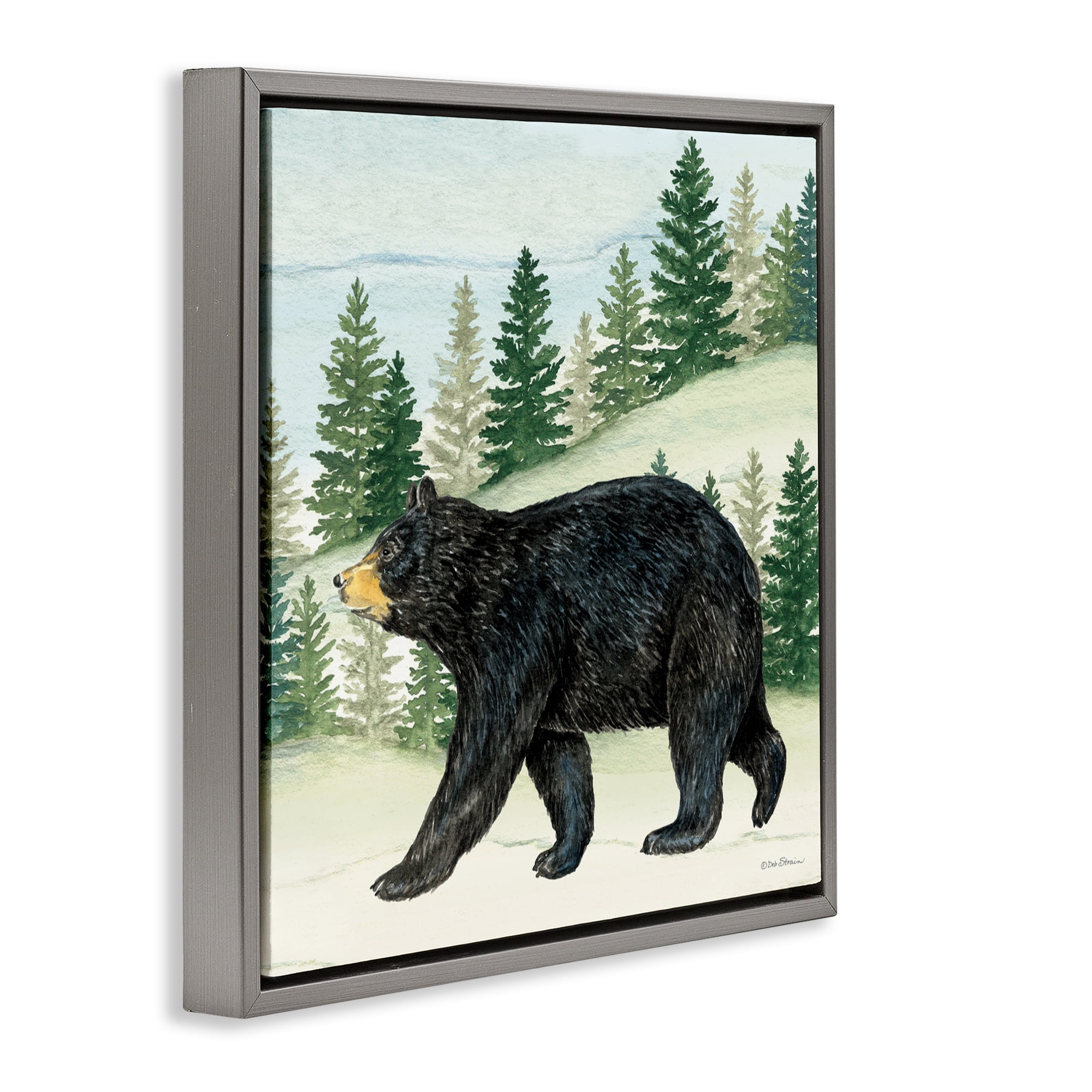 Stupell Industries Black Bear In Woods Gray Framed Floater Canvas Wall Art, design by Deb Strain